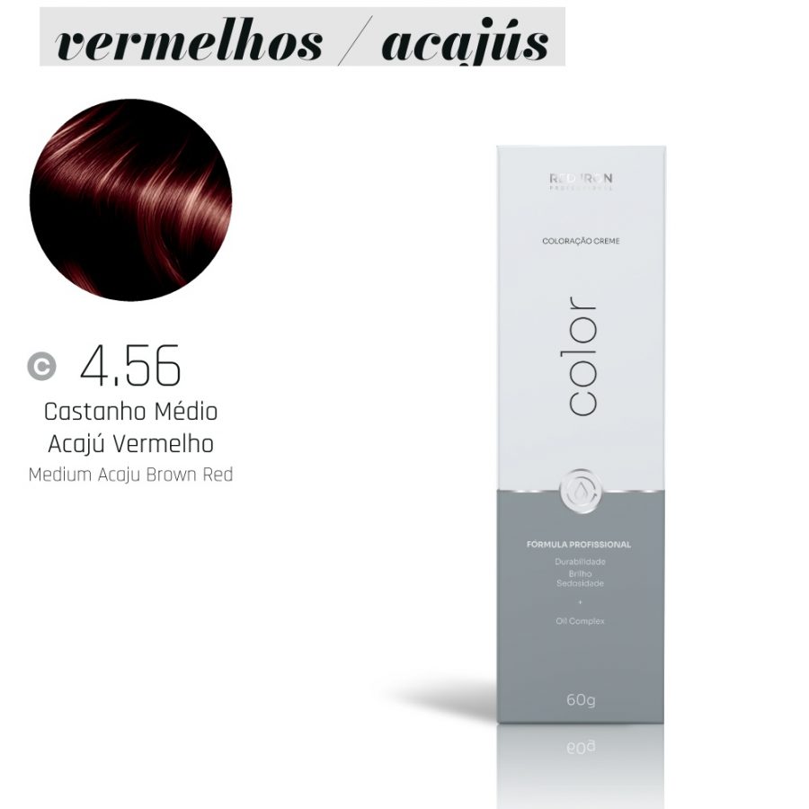 COLORAÇÃO 4.56 CASTANHO MEDIO ACAJU VERMELHO RED IRON 60GR